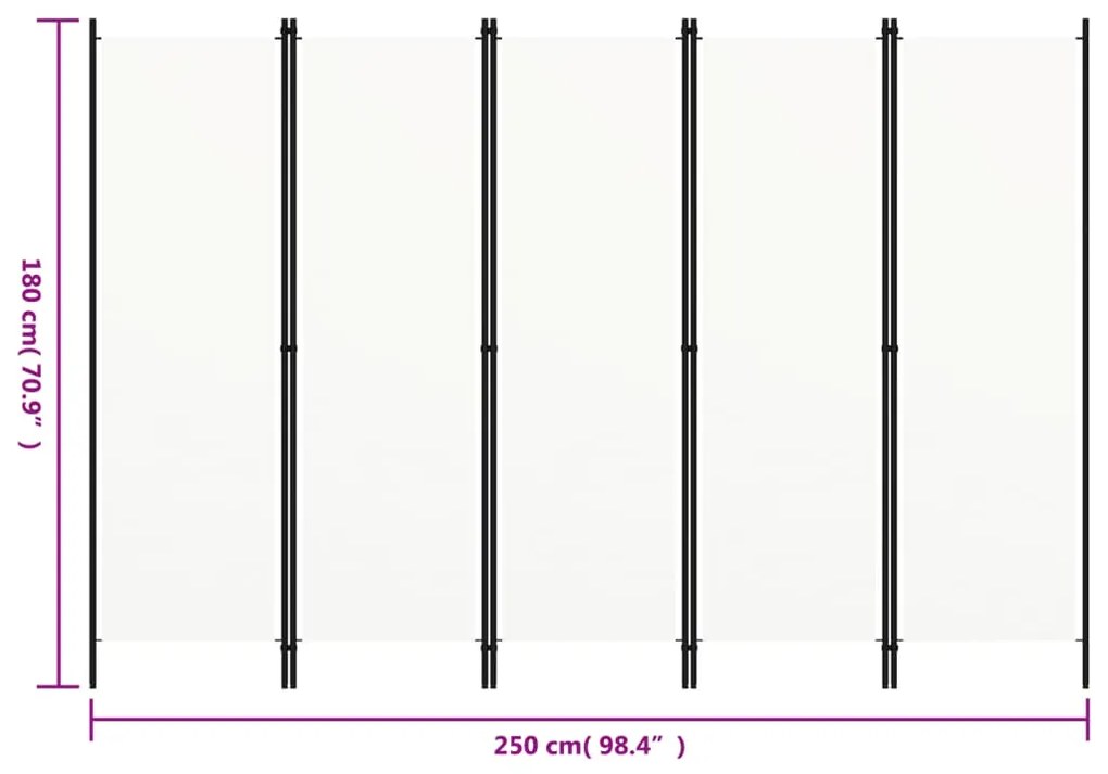 Divisória de quarto com 5 painéis 250x180 cm branco