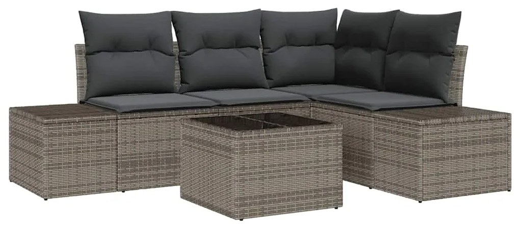 Conjunto de Sofá de Jardim com 5 Peças e Almofadas em Rattan Cinza