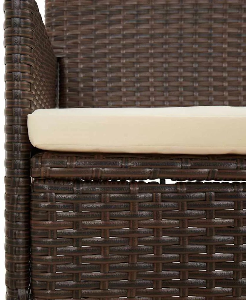 4 pcs conjunto lounge jardim c/ almofadões vime PE castanho