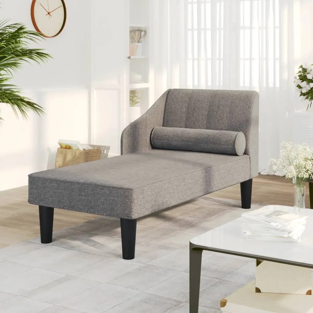 vidaXL Chaise longue com rolo tecido cinza-claro