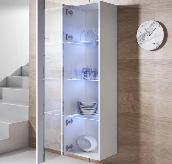 Vitrine de Parede Cascais – 40x165 cm – Branco com LED Azul