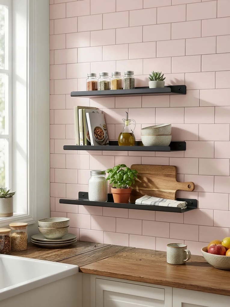 Conjunto de 3 prateleiras de parede em metal decorativas pretas