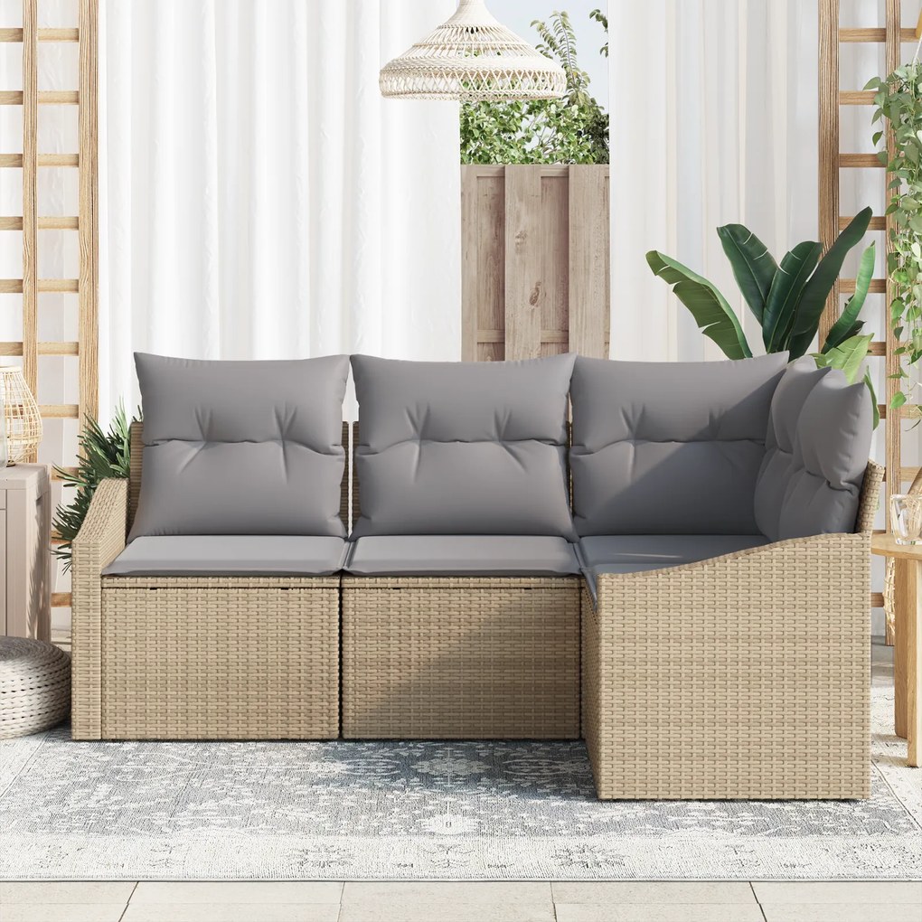 Conjunto de Jantar de Jardim de 4 Peças com Almofadas Bege em Rattan S