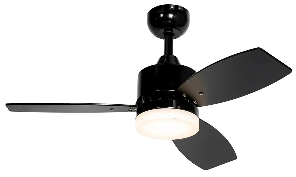 Ventilador de teto preto com LED e comando remoto IP44 - Toledo Moderno