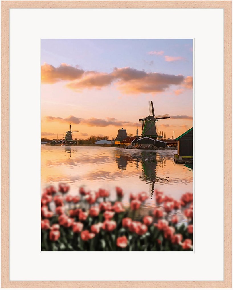 Impressão digital emoldurada Dutch Windmills