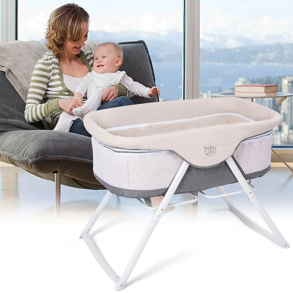 Berço de baloiço portátil e berço de viagem dobrável para crianças 94x56x70cm cinzento