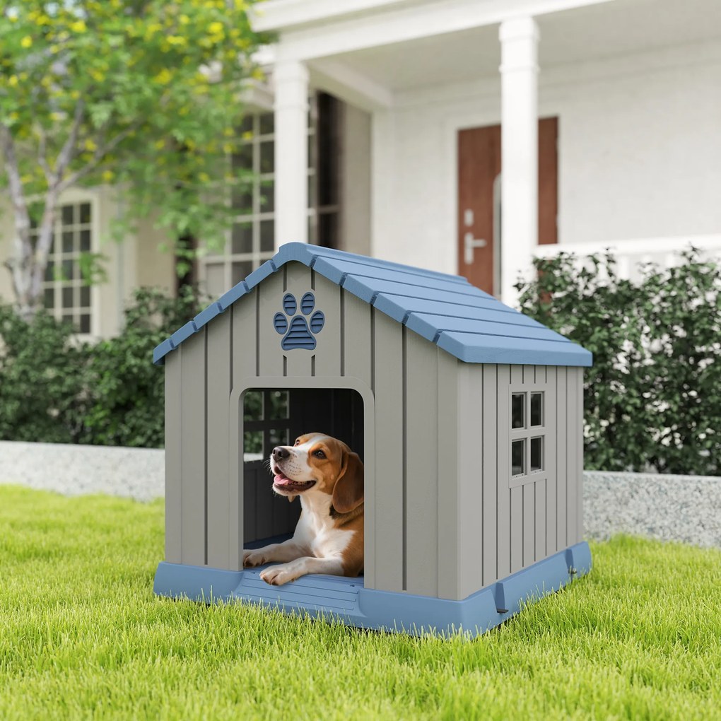 Compartimento aberto para cães de exterior, com aberturas de ventilação e piso elevado, 85 x 79 x 82 cm, azul