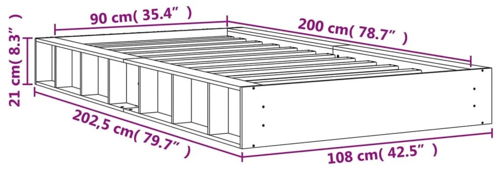 Cama sem colchão 90x200 cm pinho maciço castanho-mel