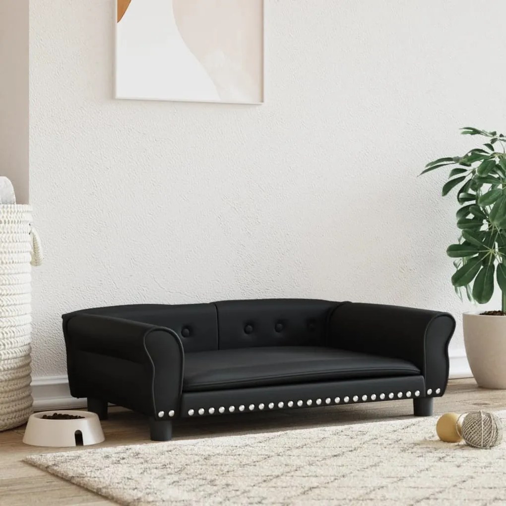 vidaXL Cama para cães 95x55x30 cm couro artificial preto