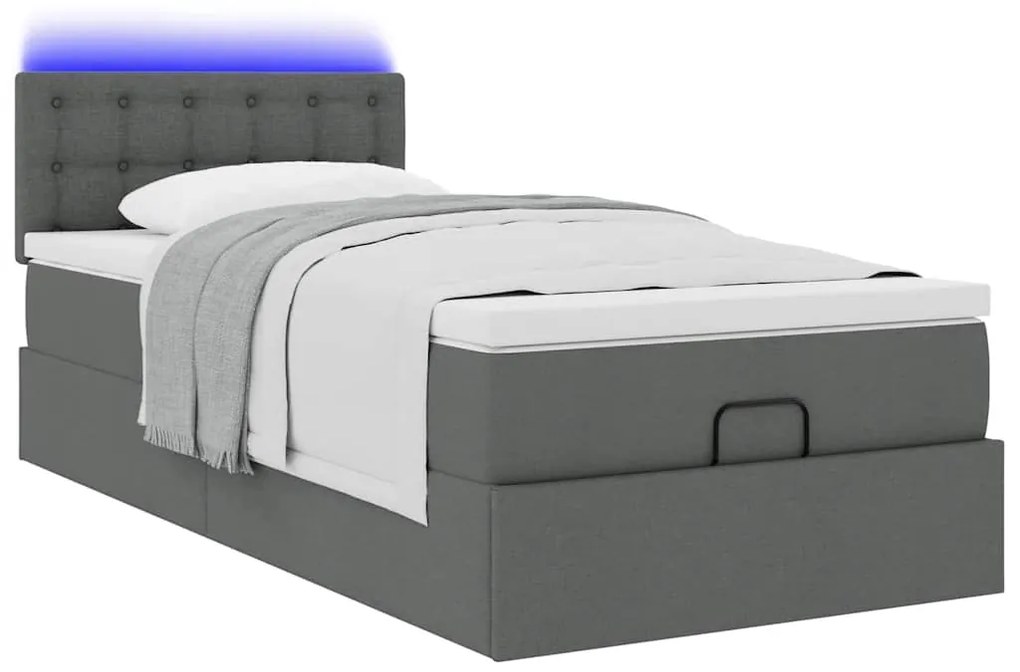 Cama Otomana com colchão & LEDs 80x200cm tecido cinza-escuro
