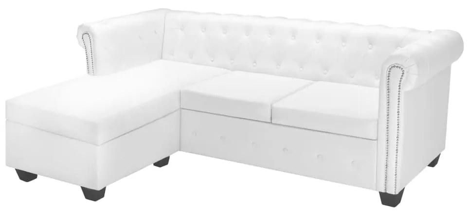 Sofá Chesterfield em forma de L couro artificial branco