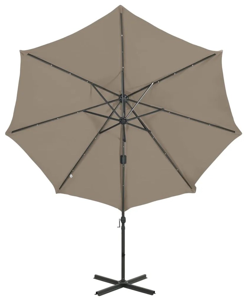 Guarda-sol jardim c/ poste e luzes LED 300 cm cinza-acastanhado
