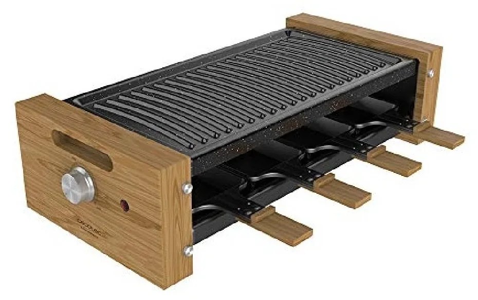 Raclette de madeira Cheese&Grill 8200 Wood Black,Com estrutura de madeira, termóstato ajustável e placa antiaderente e uma superfície de aço com reves