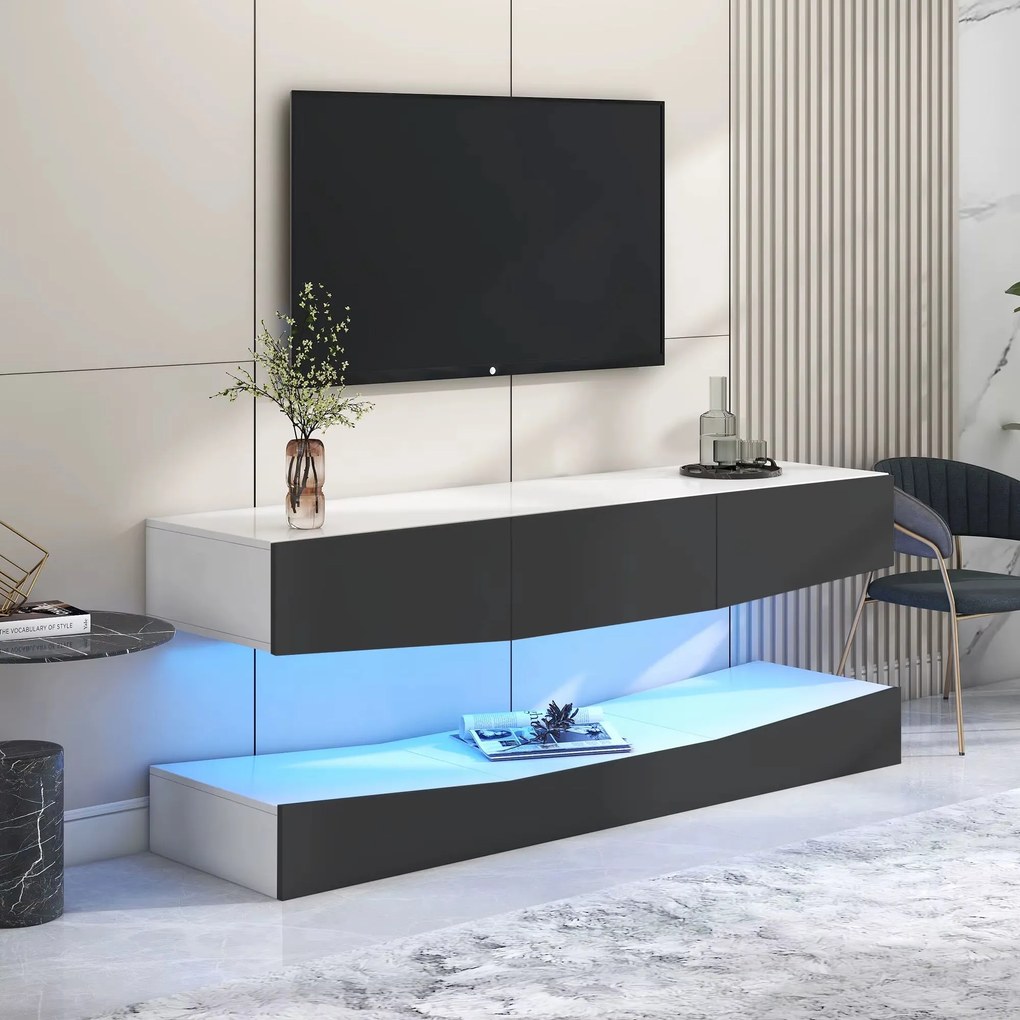 Móvel TV Suspenso de Parede com Luz LED – Amarante – 180x40 cm – Cinze