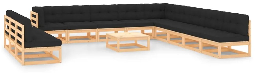 vidaXL 13 pcs conj. lounge jardim c/ almofadões antracite pinho maciço