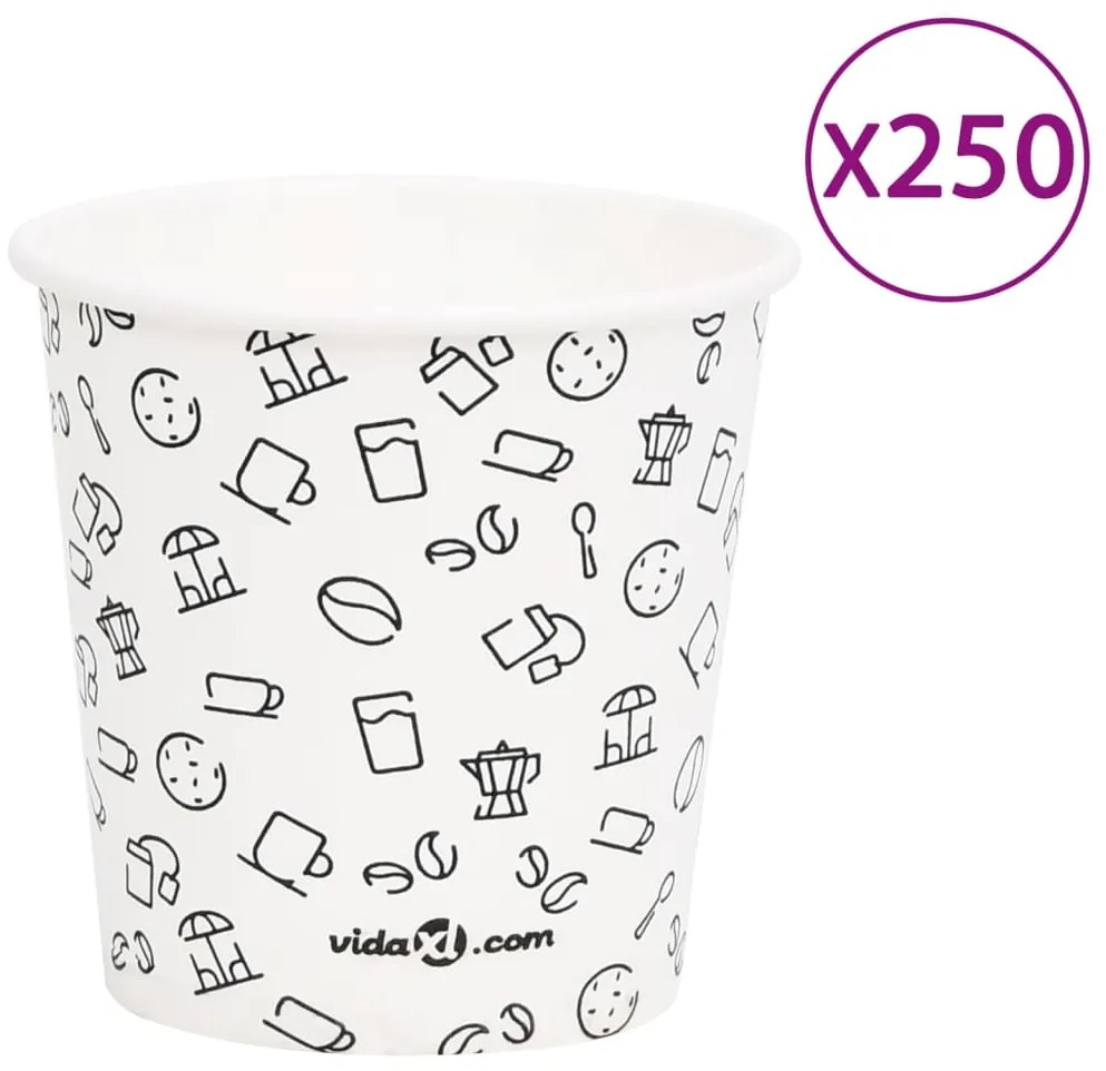 vidaXL Copos de café papel 120 ml 250 pcs branco e preto