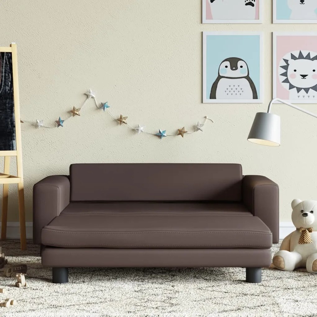 3196416 vidaXL Sofá infantil c/ apoio pés 100x50x30 cm couro artif. castanho
