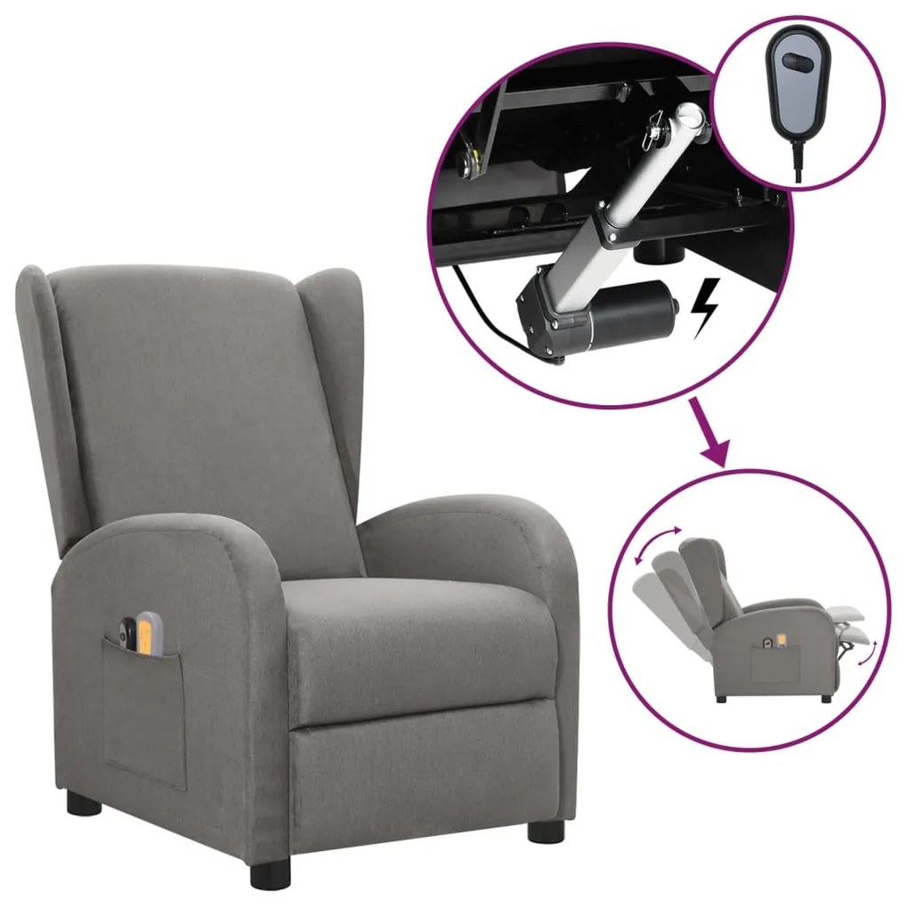 vidaXL Poltrona de massagens elétrica tecido cinzento-claro