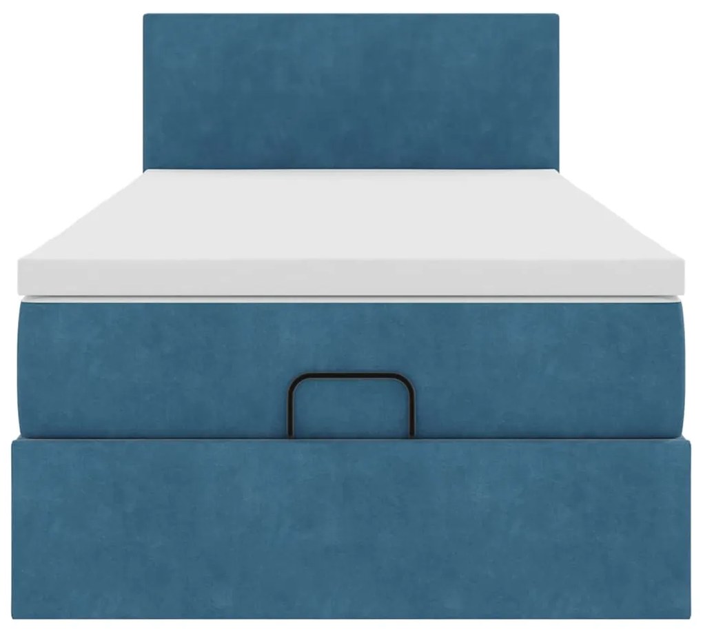 Estrutura de cama otomana com colchão azul escuro veludo