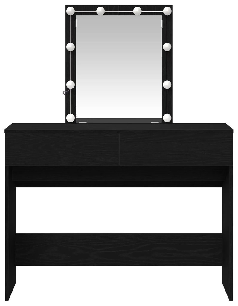 Mesa de Maquiagem com Espelho e Luzes LED Madeira de Carvalho Preto