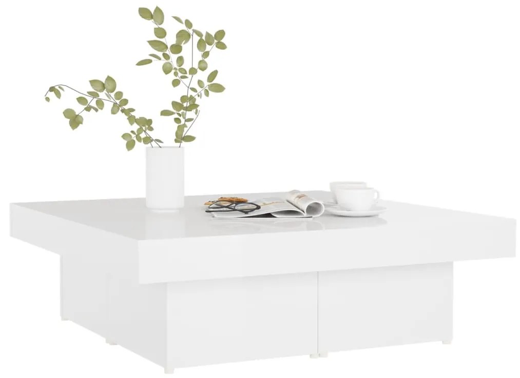 Mesa de centro 90x90x28 cm contraplacado branco brilhante