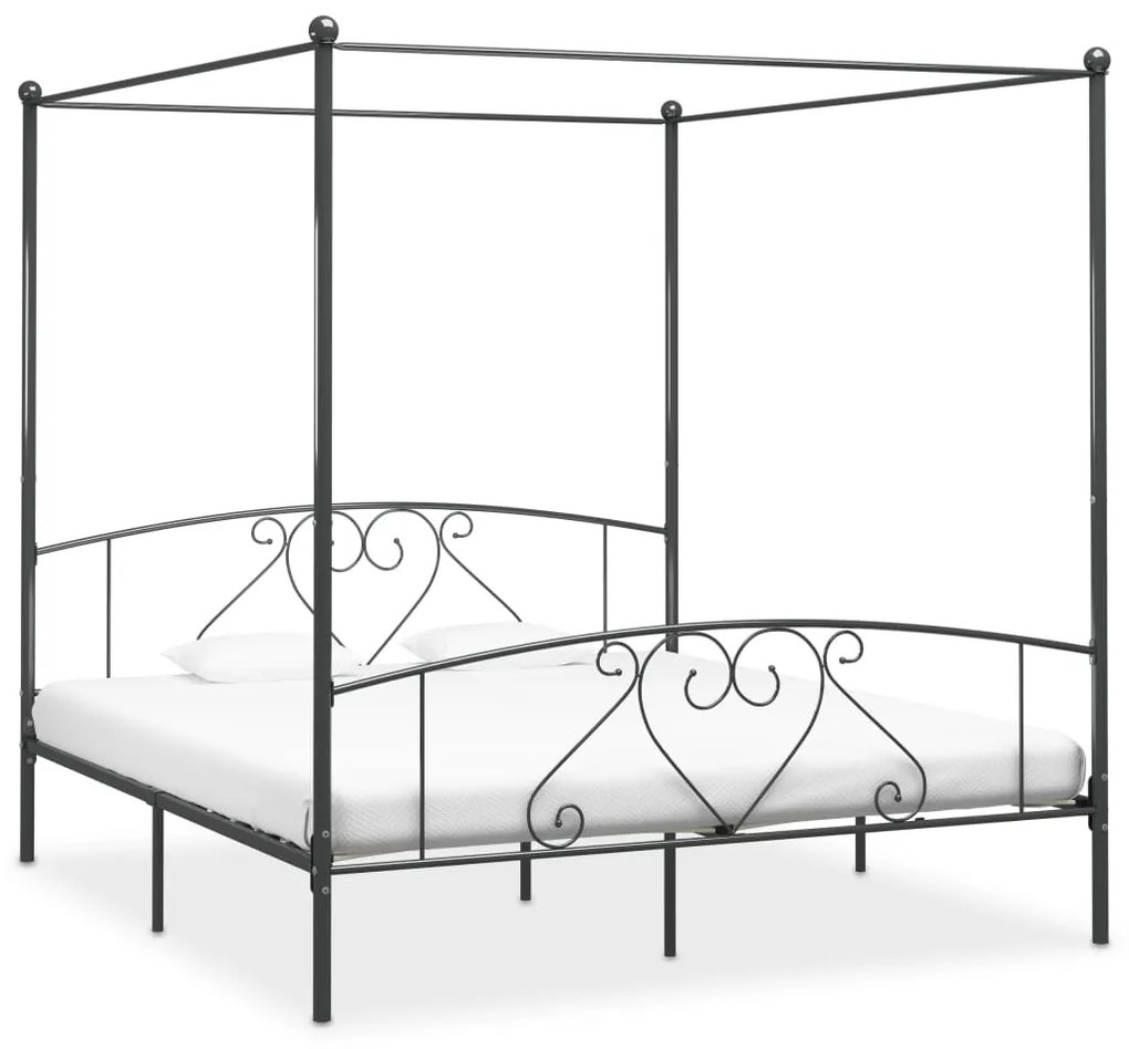 vidaXL Estrutura de cama com dossel 180x200 cm metal cinzento