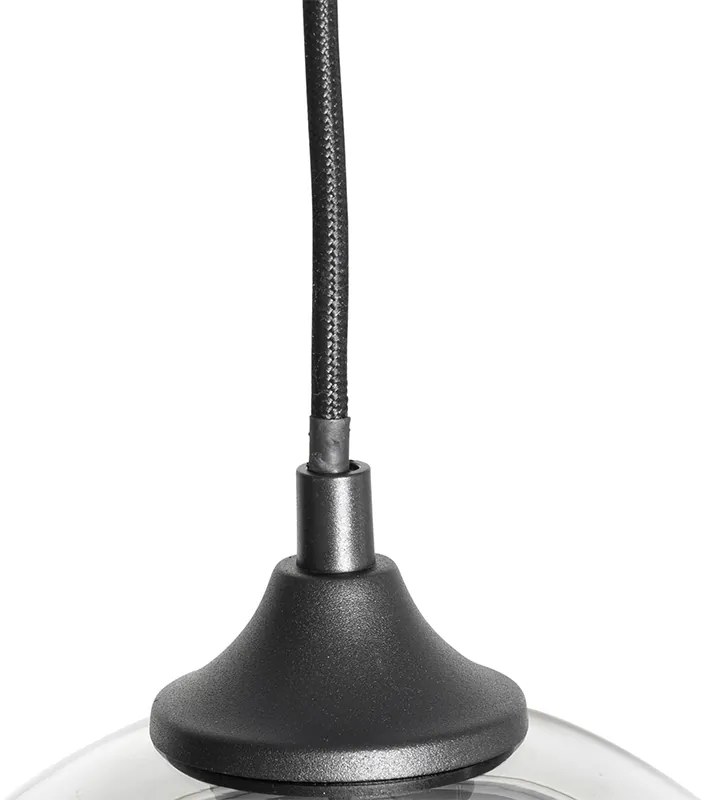 Candeeiro de suspensão Art Deco preto com vidro fumê 8 luzes - Sandra Art Deco