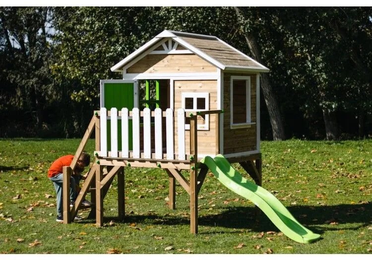 Casa de brincar para crianças Com escorrega 200 x 3,15 cm x 2,58 cm de madeira em painéis FLAM elevada 90 Rosa