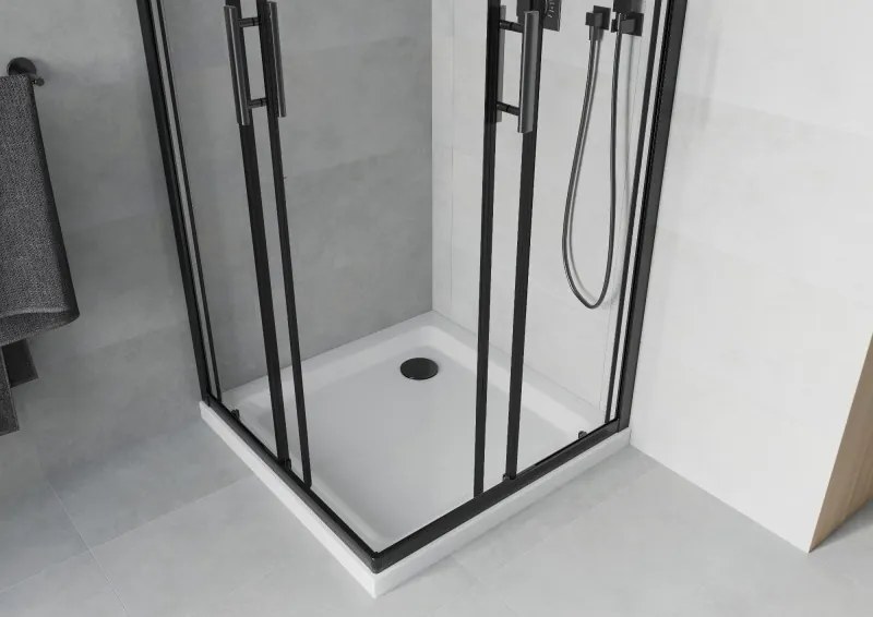 Mexen Rio cabine de duche quadrada 70 x 70 cm, transparente, preta + base Flat, branca - 860-070-070-70-00-4010B