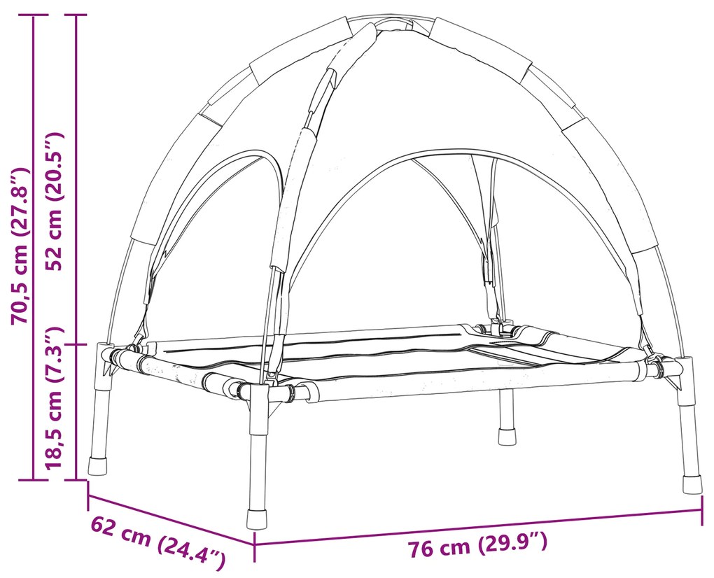 Cama Elevada para Cão Castanha Metal 76 x 62 x 70.5 cm Dobrável