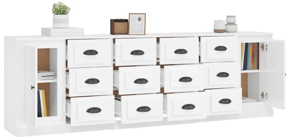 Aparadores 3 pcs derivados de madeira branco brilhante