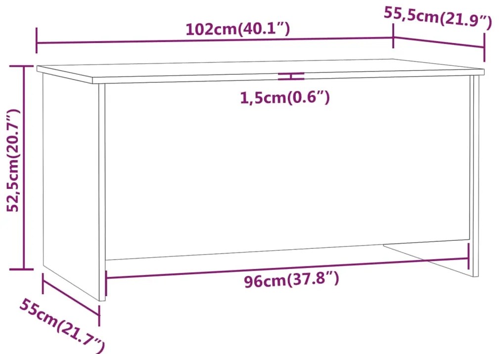 Mesa de centro 102x55,5x52,5cm madeira processada sonoma cinza