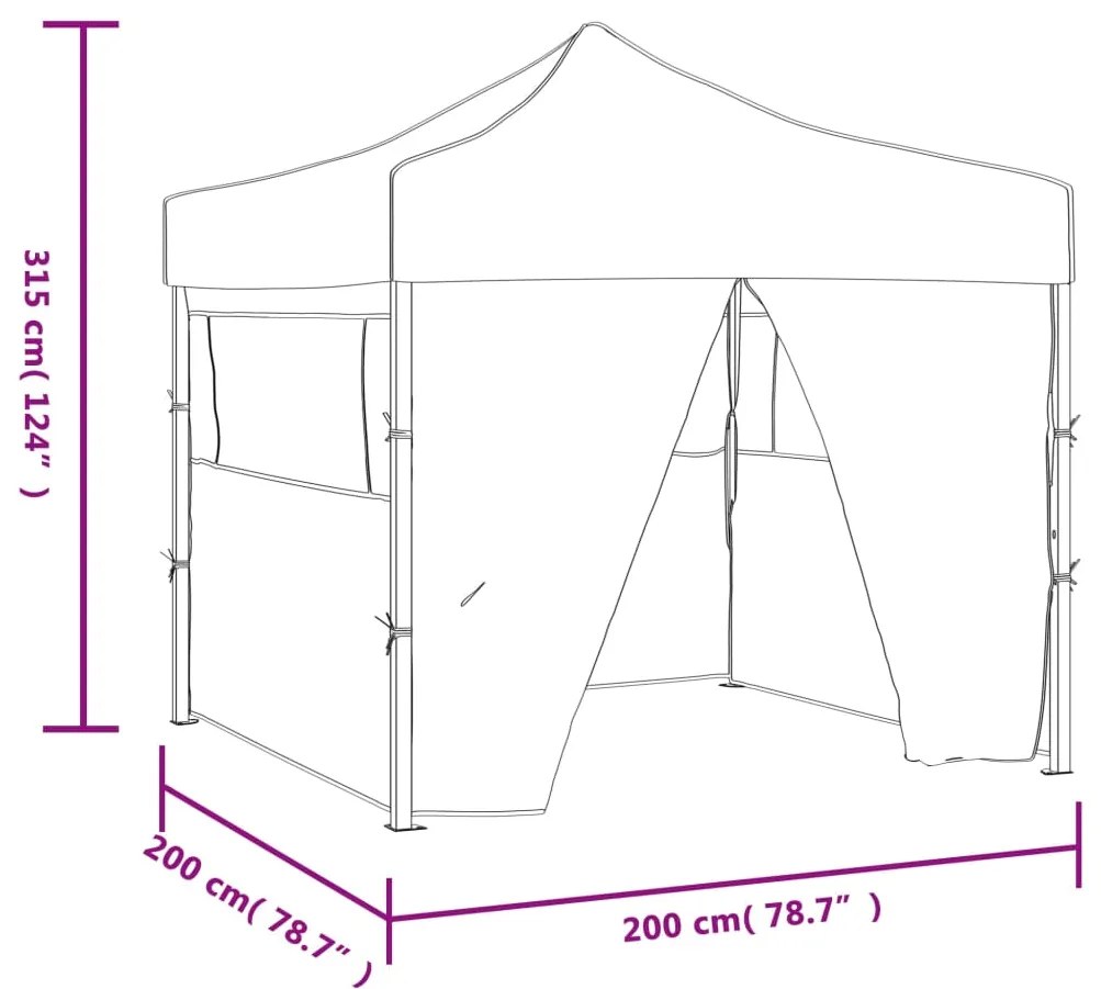 Tenda dobrável profissional festas 4 paredes 2x2m aço antracite