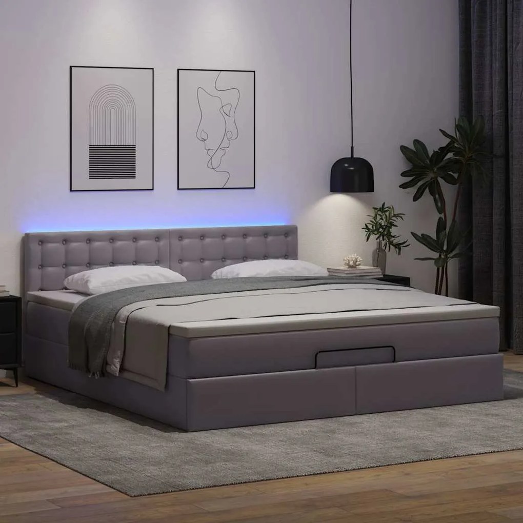 Cama otomana com colchões &amp; LEDs 160x200 cm couro artificial