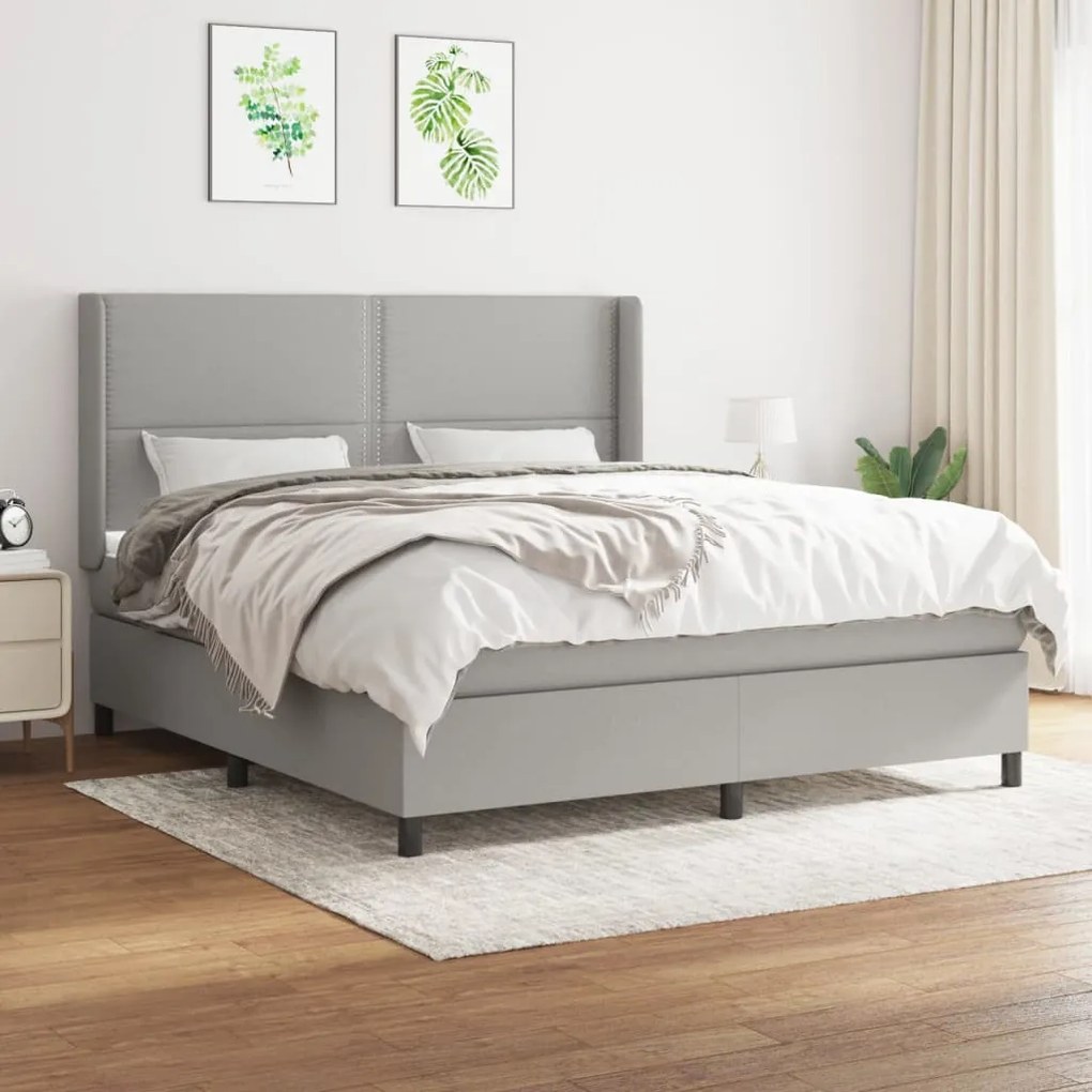 vidaXL Cama com molas/colchão 160x200 cm tecido cinzento-claro