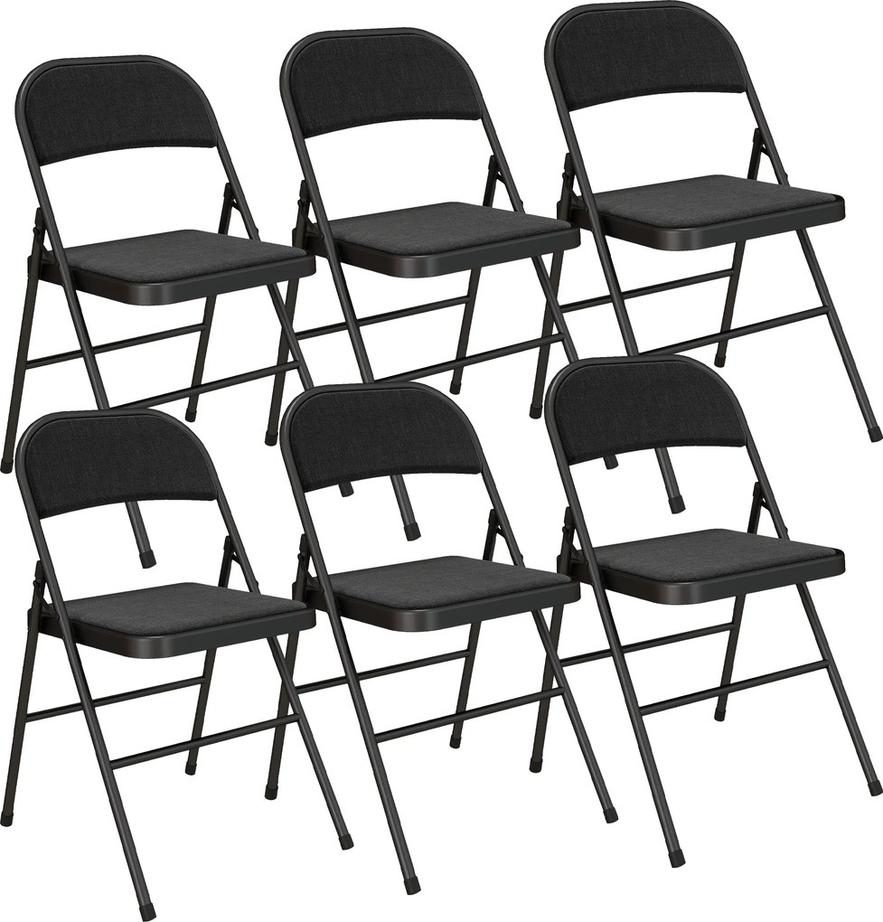 Conjunto de 6 cadeiras dobráveis (MESA NÃO INCLUIDA), cadeiras de jantar portáteis, estrutura em aço, 45 x 46 x 78 cm, pretas