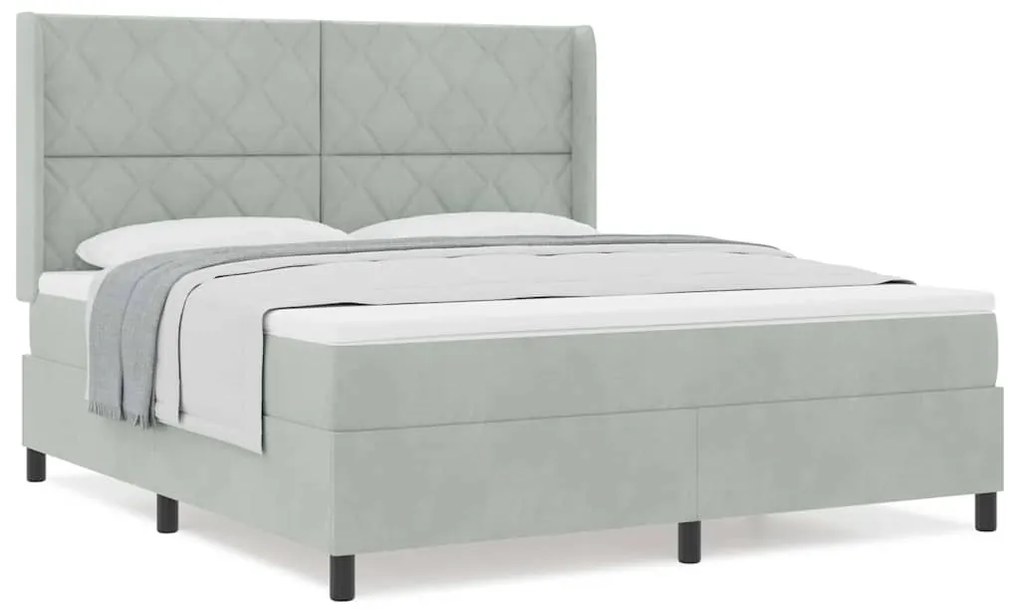 Cama Box Spring com Colchão Cinza Claro 180x200 cm Veludo
