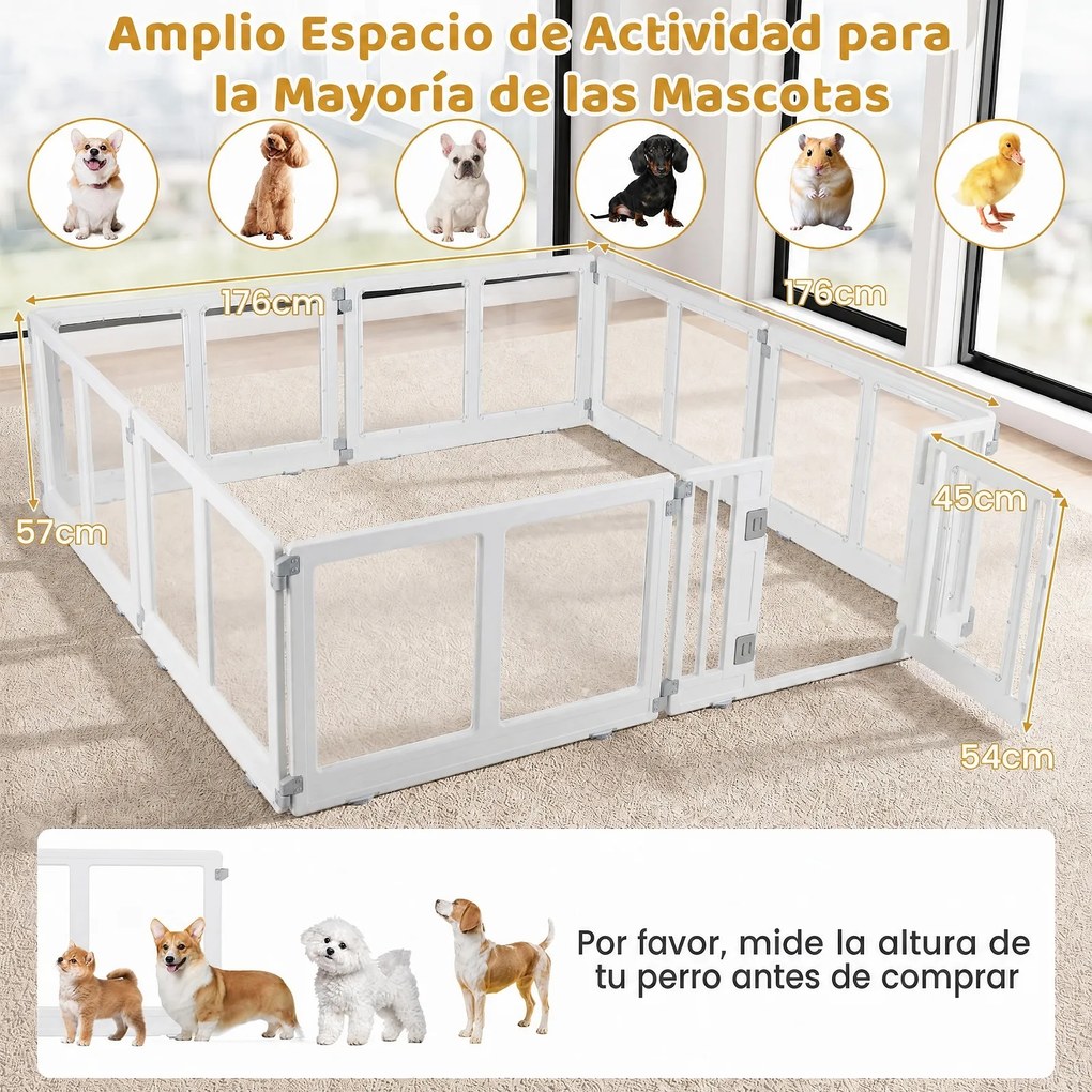 Recinto para Animais de Estimação, 176 x 176 x 57 cm, Painéis Transparentes, Branco