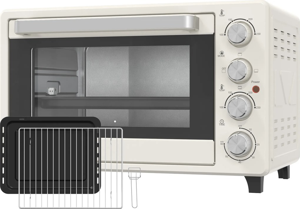 Forno Elétrico de Bancada 32 L 1600 W com 3 Modos de Calor Temporizador e Temperatura Regulável 52,2x38,1x33,5 cm Creme
