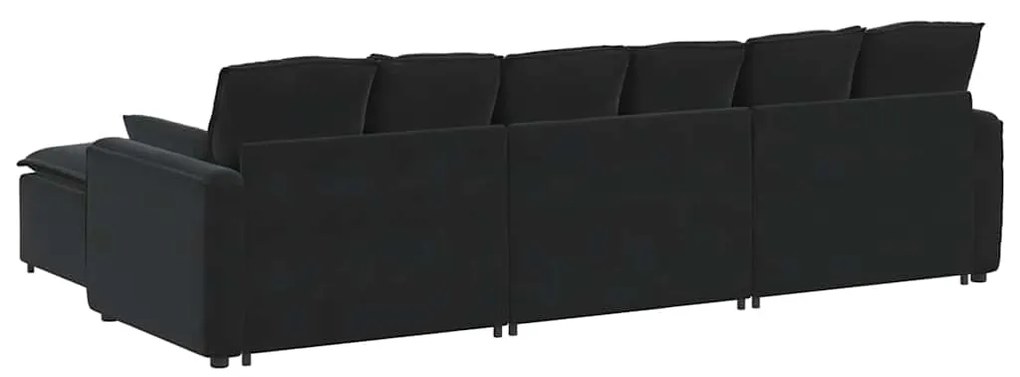 Sofá modular com pufes e almofadas preto