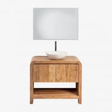 Conjunto De Móvel De Casa De Banho Em Madeira De Acácia Vacry Castanho Acácia & Cimento Redondo Branco Ø40 Cm Zavion - Sklum