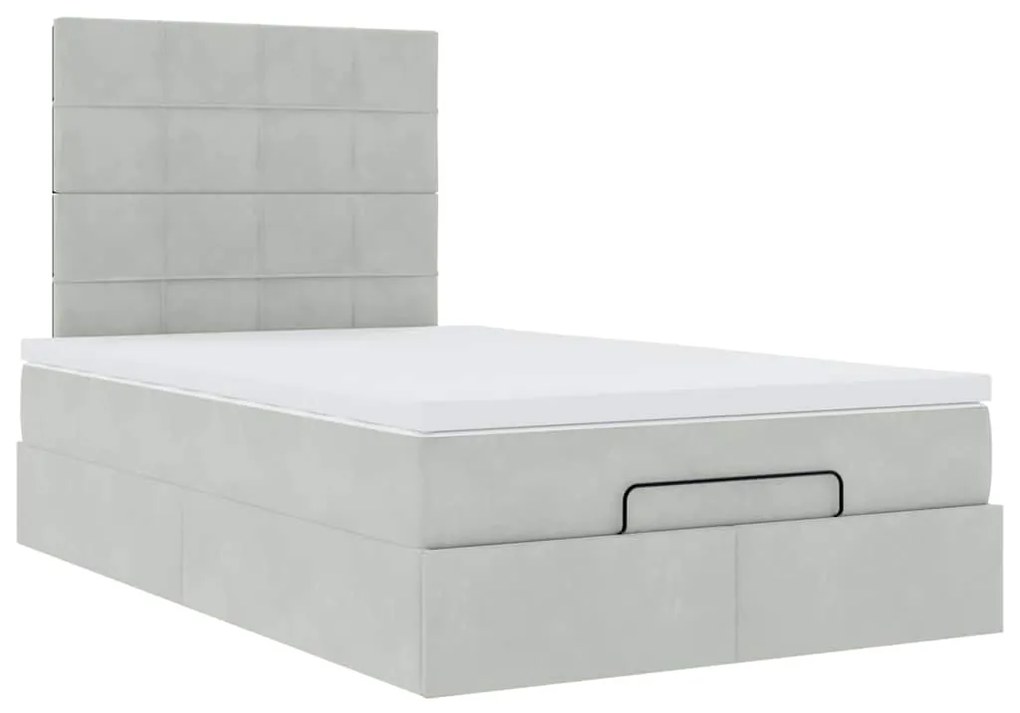 Estrutura de cama otomana com colchões cinza claro Veludo