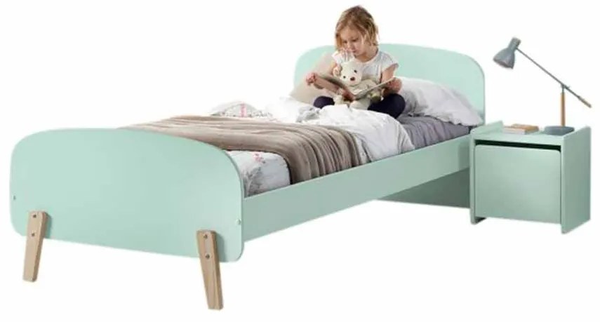 Conjunto cama infantil KIDDY (90x200) + Estrado + mesa de cabeceira Verde Menta