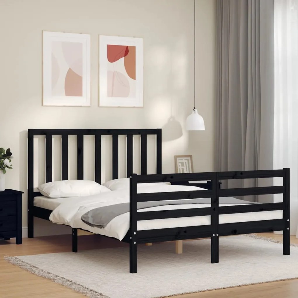 Estrutura de cama com cabeceira 140x200 cm madeira maciça preto