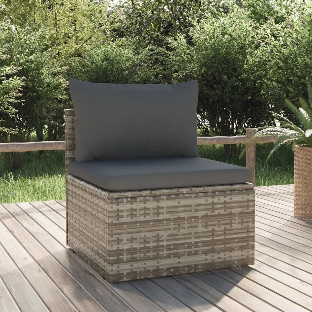 vidaXL Sofá de centro p/ jardim c/ almofadão 57x57x56 cm vime PE cinza