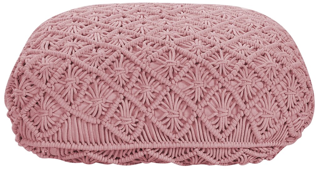 Pufe de algodão estilo macramé rosa  50 x 50 x 20 cm BERRECHID Beliani