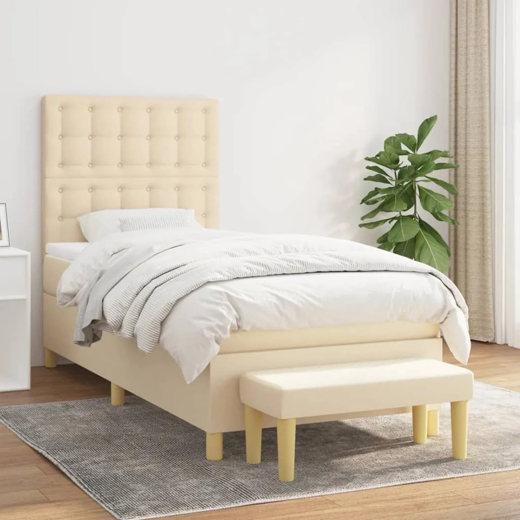 vidaXL Cama com molas/colchão 90x190 cm tecido cor creme