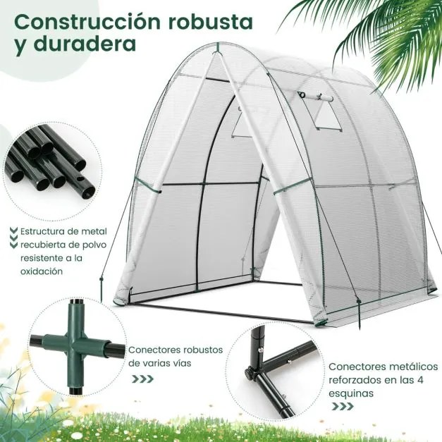 Estufa portátil para exterior com 2 portas com fecho de correr, 2 janelas enroláveis e bolsas laterais 181 x 181 x 200 cm Branca