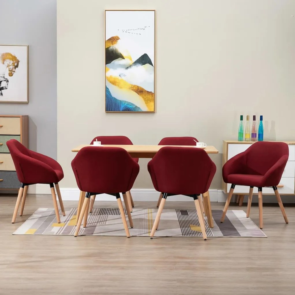 vidaXL Cadeiras de jantar 6 pcs tecido vermelho-tinto