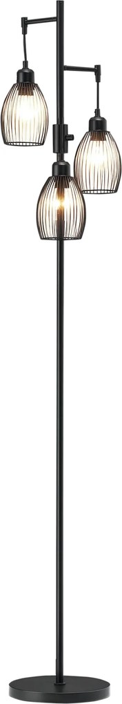 Candeeiro de pé de estilo industrial, 40 W máx., 3 abajures em metal de malha, luminosidade regulável - lâmpada E27 - preto